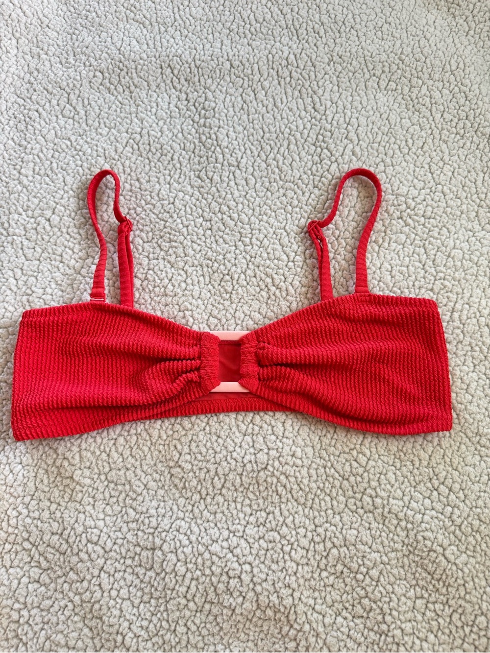 aerie Bright Pink/Red Textured Bandeau Bikini Top with Removable Straps